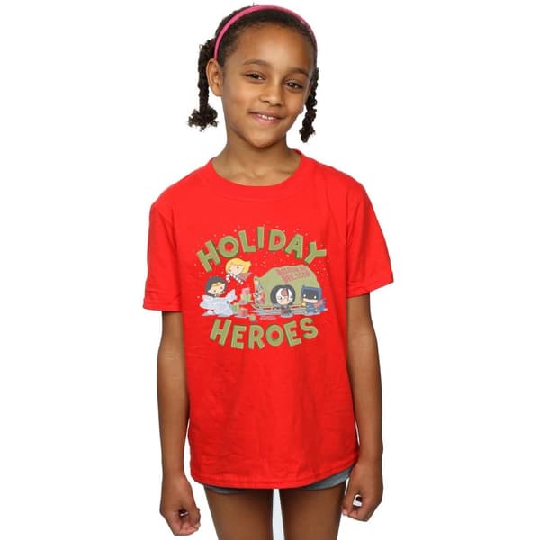 DC Comics T-shirt i bomull med julleverans från Justice League för flickor