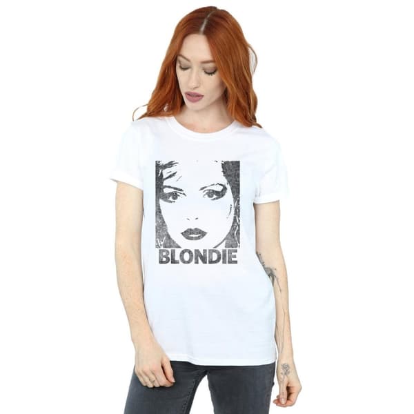 Blondie Dam/dam Text Face Boyfriend T-shirt i bomull