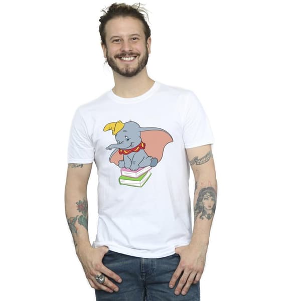 Disney Mens Dumbo Sitting On Books T-Shirt