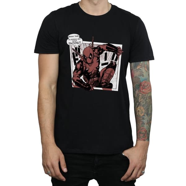Marvel Mens Deadpool Breaktime Tacos T-Shirt
