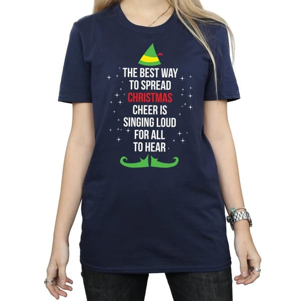 Elf Womens/Ladies Christmas Cheer Text Cotton Boyfriend T-Shirt