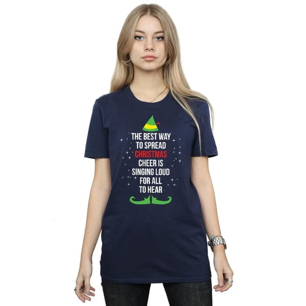 Elf Womens/Ladies Christmas Cheer Text Cotton Boyfriend T-Shirt