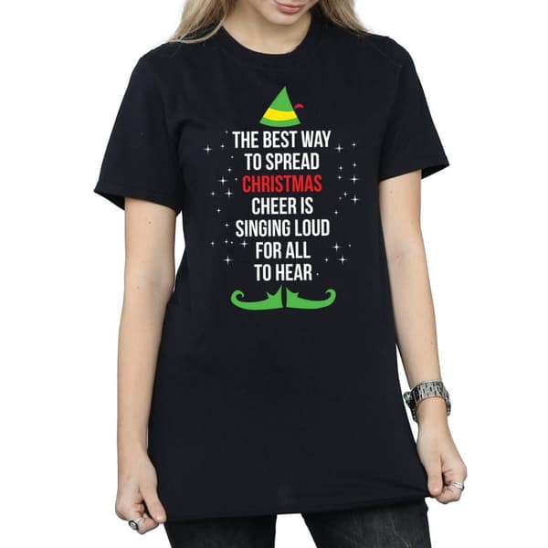 Elf Womens/Ladies Christmas Cheer Text Cotton Boyfriend T-Shirt