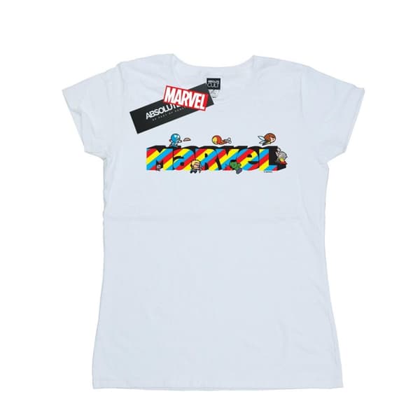 Marvel Womens/Ladies Kawaii Marvel Stripes Cotton T-Shirt White S