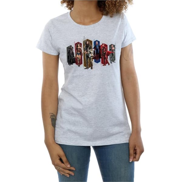 DC Comics Womens/Ladies Justice League Movie Team Hexagons Cotton T-Shirt