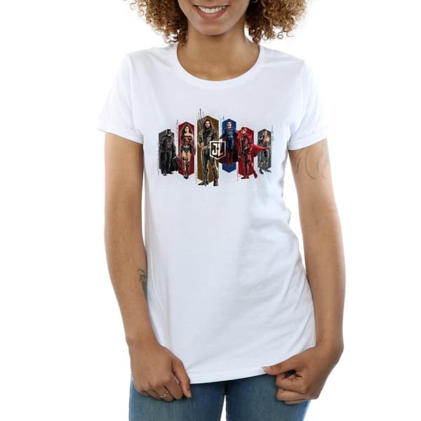 DC Comics Womens/Ladies Justice League Movie Team Hexagons Cotton T-Shirt