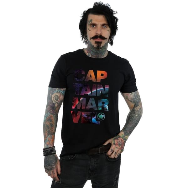 Marvel Mens Captain Marvel Space Text T-Shirt