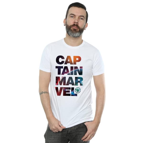 Marvel Mens Captain Marvel Space Text T-Shirt