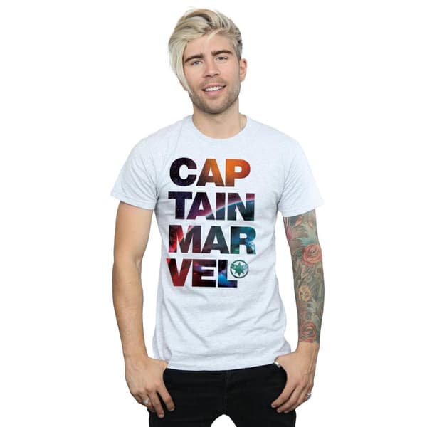 Marvel Mens Captain Marvel Space Text T-Shirt