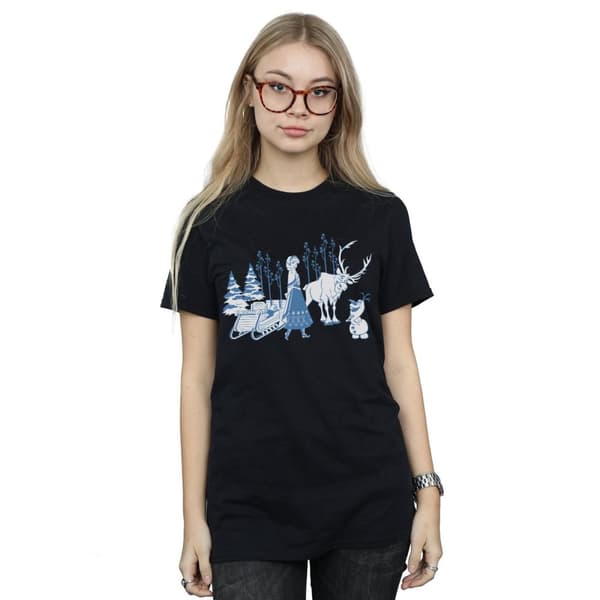 Disney Womens/Ladies Frozen Anna Sven And Olaf Cotton Boyfriend T-Shirt