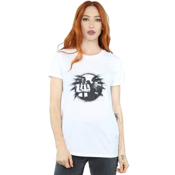 Marvel Womens/Ladies Captain Marvel Nick Fury And Agent Coulson Cotton Boyfriend T-Shirt