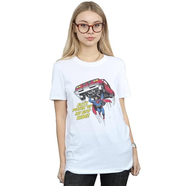 DC Comics Dam/Tjej Superman New Ride Boyfriend T-shirt i bomull