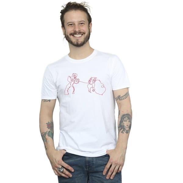 Disney Mens Lady And The Tramp Spaghetti Outline T-Shirt