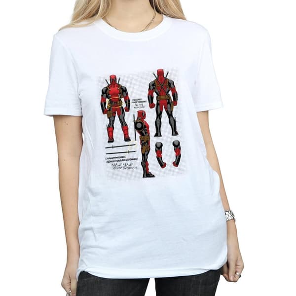 Marvel Womens/Ladies Deadpool Action Figure Plans Cotton Boyfriend T-Shirt