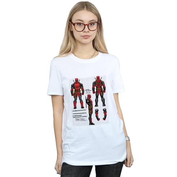 Marvel Womens/Ladies Deadpool Action Figure Plans Cotton Boyfriend T-Shirt