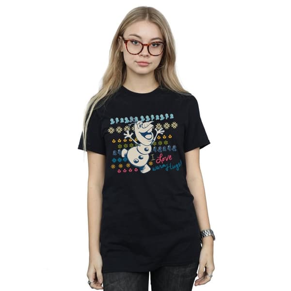 Disney Womens/Ladies Frozen I Love Warm Hugs Cotton Boyfriend T-Shirt