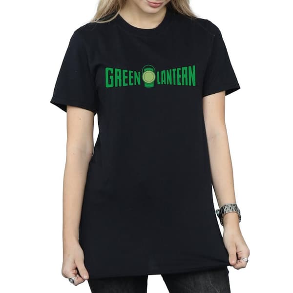 DC Comics Dam/Tjej Green Lantern Text Logo Bomull Boyfriend T-shirt