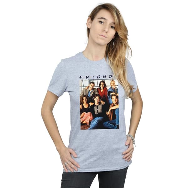 Friends Boyfriend-t-shirt i bomull för damer/kvinnor med gruppfoto i fönster