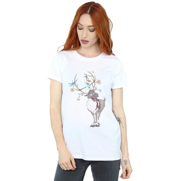 Disney Womens/Ladies Frozen Sven And Olaf Christmas Ornaments Cotton Boyfriend T-Shirt