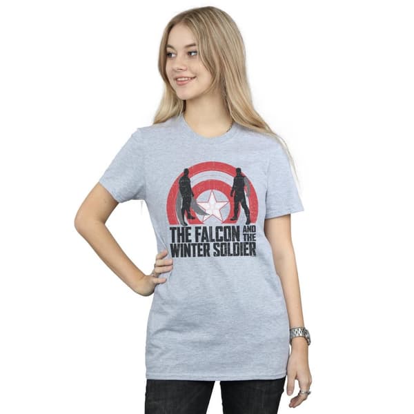 Marvel Dam / Dam The Falcon And The Winter Soldier Sköldsilhuetter Bomull Boyfriend T-shirt