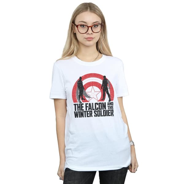 Marvel Womens/Ladies The Falcon And The Winter Soldier Shield Silhouettes Cotton Boyfriend T-Shirt