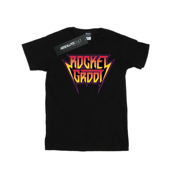 Marvel Boys Guardians Of The Galaxy Vol. 2 Rocket And Groot Metal Logo T-Shirt Black 12-13 Years
