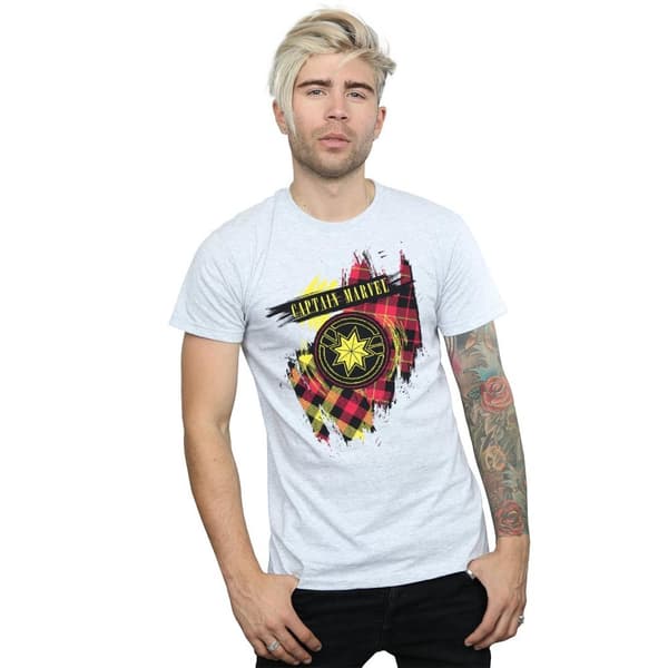 Marvel Mens Captain Marvel Tartan Patch T-Shirt