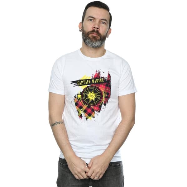 Marvel Mens Captain Marvel Tartan Patch T-Shirt