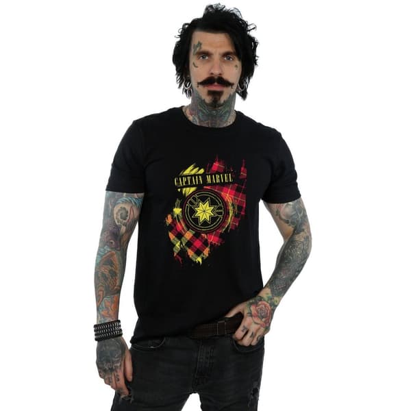 Marvel Mens Captain Marvel Tartan Patch T-Shirt