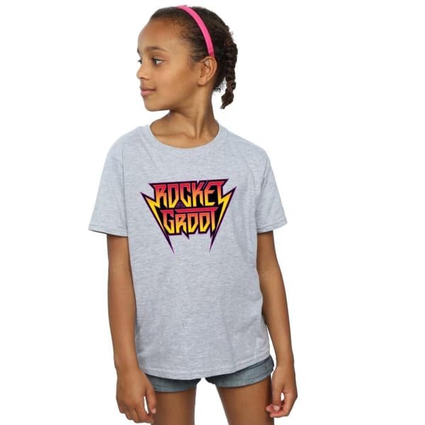 Marvel Girls Guardians Of The Galaxy Vol. 2 Rocket And Groot Metal Logo Cotton T-Shirt