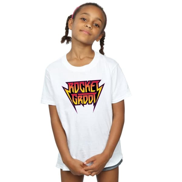 Marvel Girls Guardians Of The Galaxy Vol. 2 Rocket And Groot Metal Logo Cotton T-Shirt