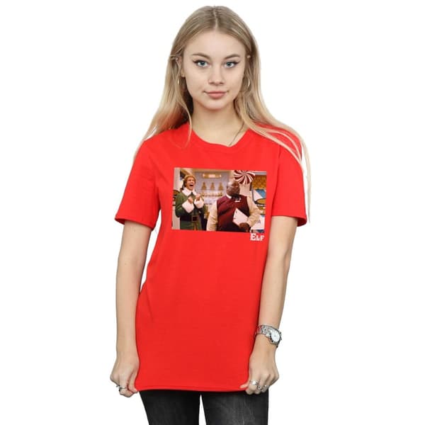 Elf Dam/kvinnor Christmas Store Cheer Boyfriend-t-shirt i bomull