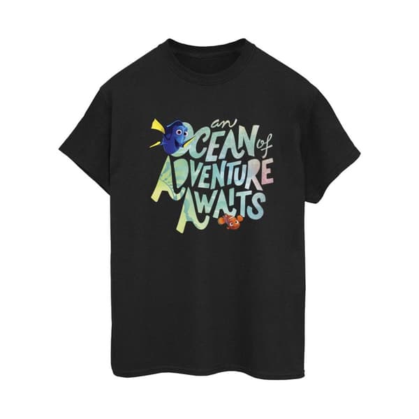 Disney Womens/Ladies Finding Dory Ocean Of Adventure Cotton Boyfriend T-Shirt Black 4XL