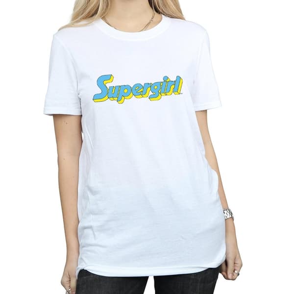 DC Comics Dam/Tjej Supergirl Text Logo Bomull Boyfriend T-shirt