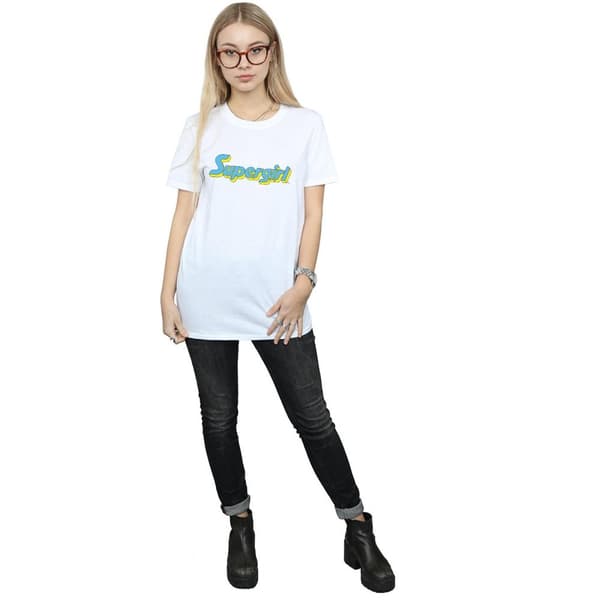 DC Comics Dam/Tjej Supergirl Text Logo Bomull Boyfriend T-shirt