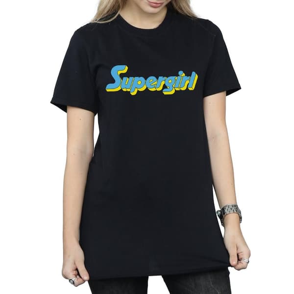 DC Comics Dam/Tjej Supergirl Text Logo Bomull Boyfriend T-shirt