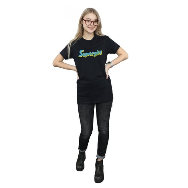 DC Comics Dam/Tjej Supergirl Text Logo Bomull Boyfriend T-shirt