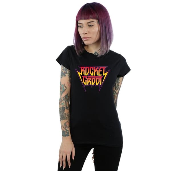Marvel Dam/Tjej - Guardians Of The Galaxy Vol. 2 Rocket And Groot - T-shirt i bomull med metalllogo