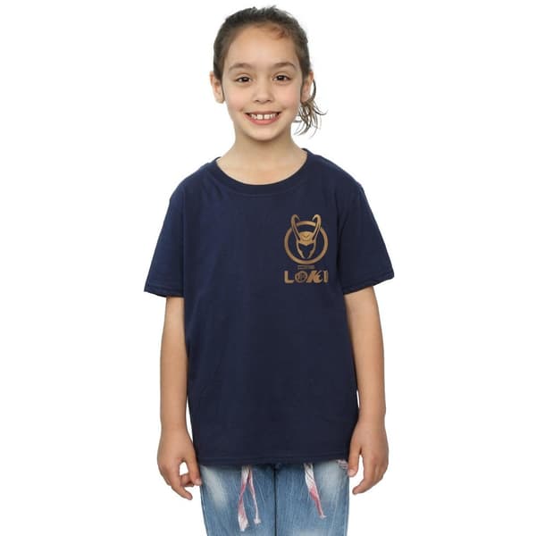 Marvel Girls Loki Horn Logo Faux Pocket Cotton T-Shirt