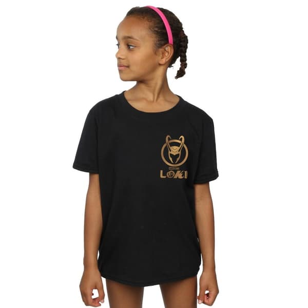 Marvel Girls Loki Horn Logo Faux Pocket Cotton T-Shirt