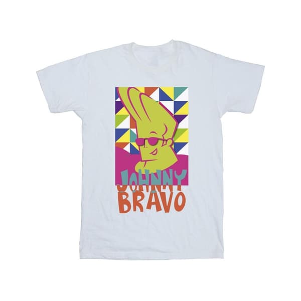 Johnny Bravo Girls Multi Triangles Pop Art Cotton T-Shirt White 9-11 Years