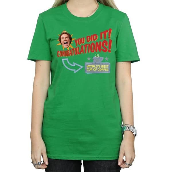 Elf Womens/Ladies World´s Best Coffee Cotton Boyfriend T-Shirt