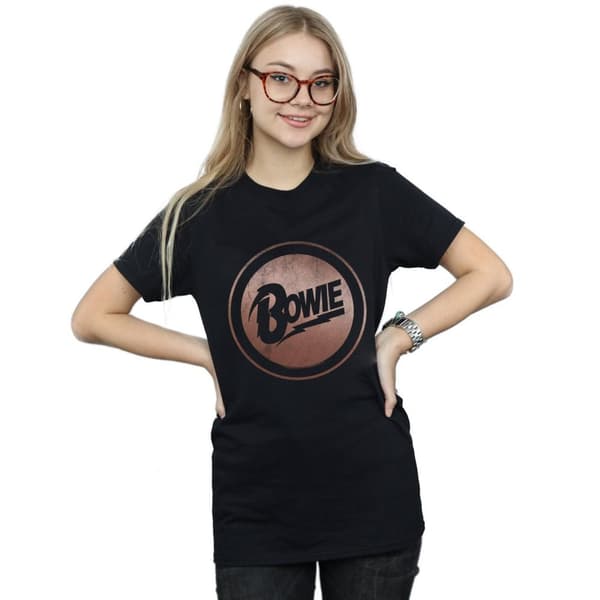 David Bowie Dam/Tjej Rose Gold Circle Bomull Boyfriend T-shirt