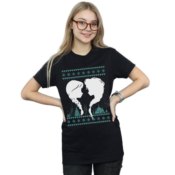 Disney Womens/Ladies Frozen Christmas Sisters Cotton Boyfriend T-Shirt