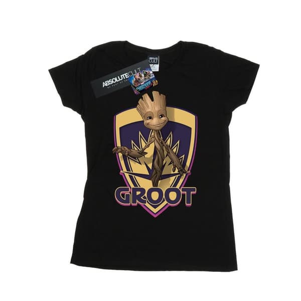Marvel Womens/Ladies Guardians Of The Galaxy Groot Badge Cotton T-Shirt Black XXL