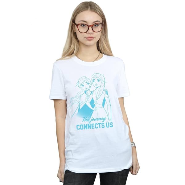 Disney Womens/Ladies Frozen 2 Elsa and Anna The Journey Connects Us Cotton Boyfriend T-Shirt