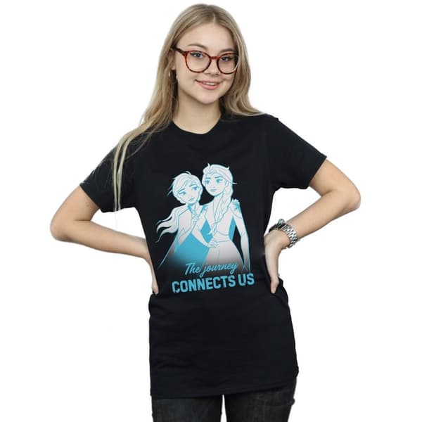 Disney Womens/Ladies Frozen 2 Elsa and Anna The Journey Connects Us Cotton Boyfriend T-Shirt