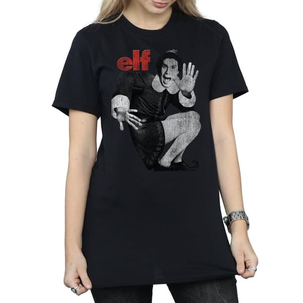 Elf Womens/Ladies Mono Distressed Poster Cotton Boyfriend T-Shirt