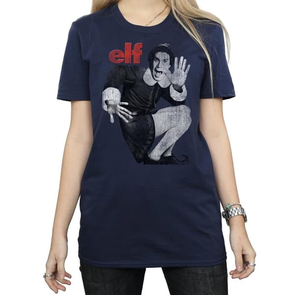Elf Womens/Ladies Mono Distressed Poster Cotton Boyfriend T-Shirt