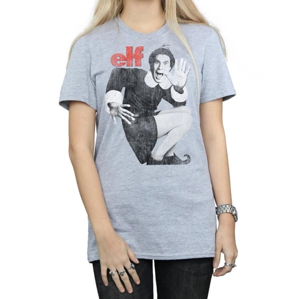 Elf Womens/Ladies Mono Distressed Poster Cotton Boyfriend T-Shirt